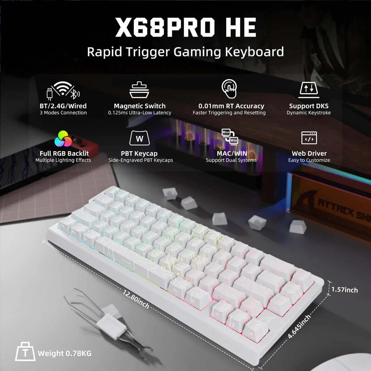 Attack Shark X68 Pro HE (White Contour)