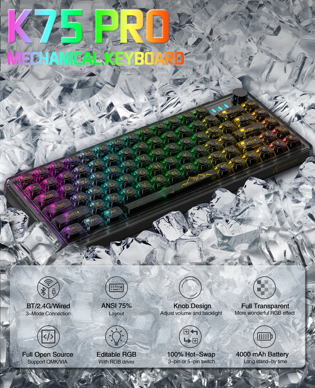 Attack Shark K75 Pro (Transparent Black)