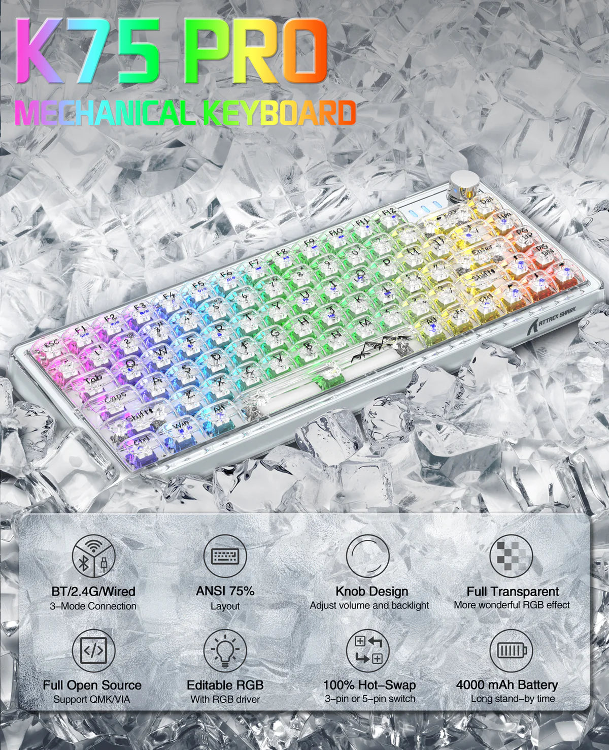 Attack Shark K75 Pro (Transparent White)