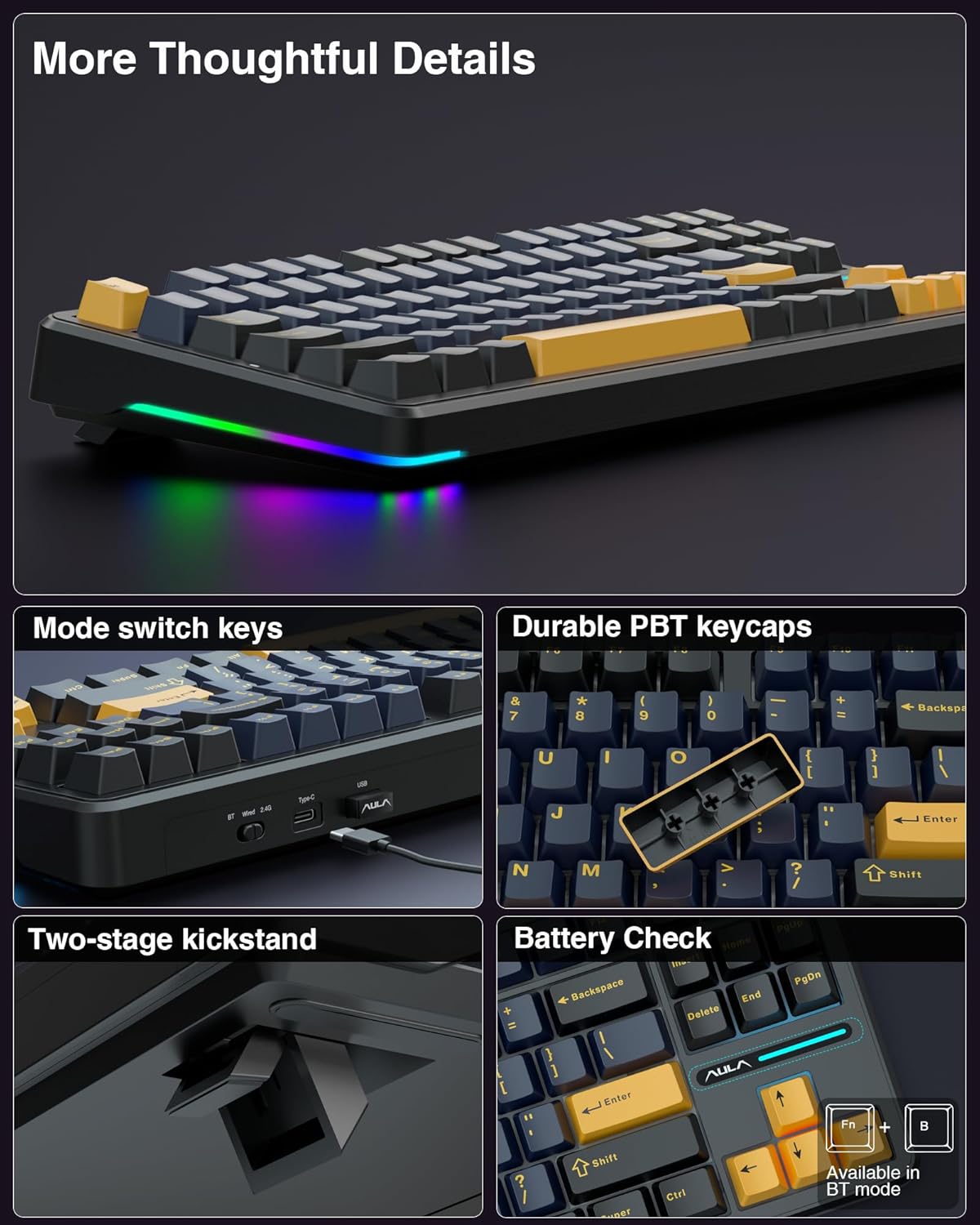 Aula F87 Pro (Thunder Black - Gray Wood Switch)