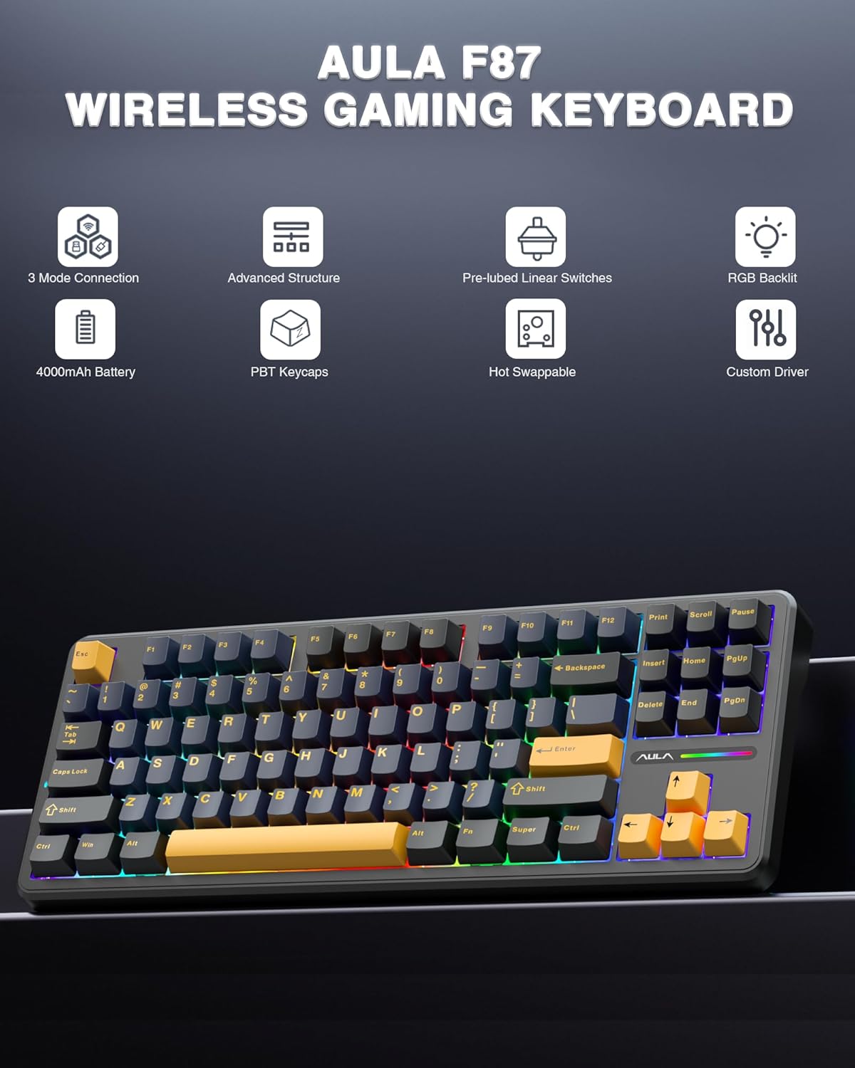 Aula F87 Pro (Thunder Black - Gray Wood Switch)